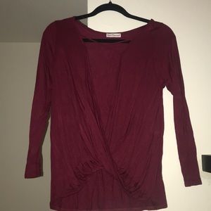 Red/burgundy top, open in the front
